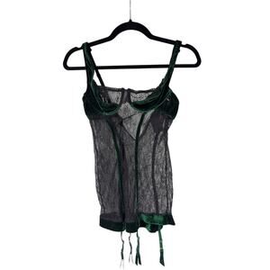 Dreamgirl Green Velvet Black Lingerie Half Cup Corset Top S